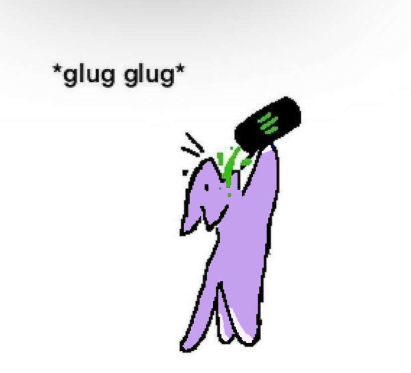 ms paint drawing of a purple cat drinking a can of monster